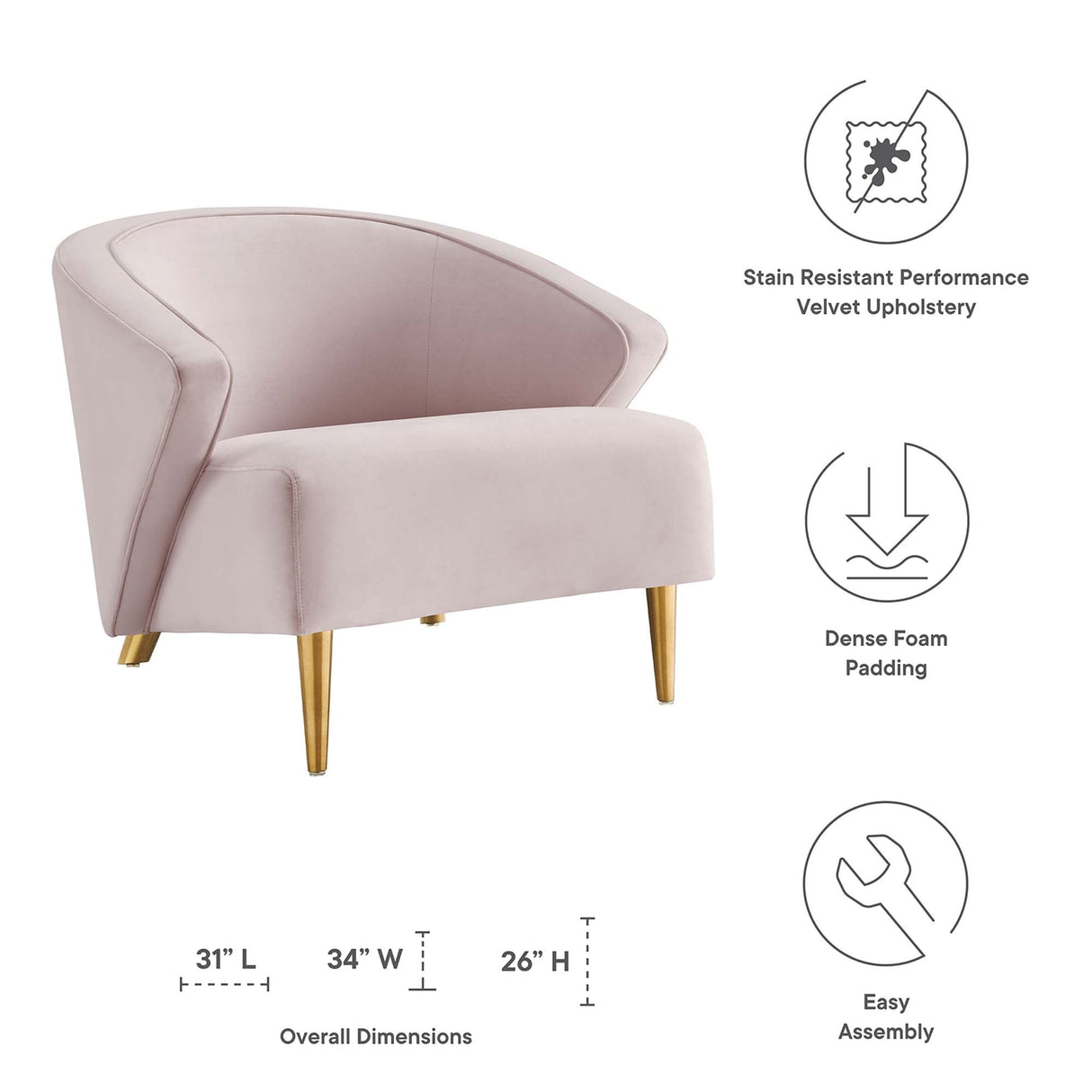 Odyssey Performance Velvet Armchair - Mid-Century Modern & Stain-Resistant