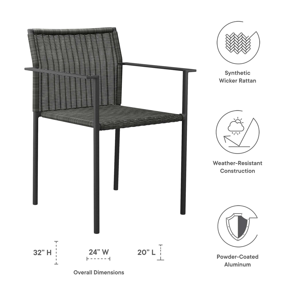 Lagoon Outdoor Patio Wicker Rattan Dining Armchairs Set of 2 - Modern & Weather-Resistant Backyard Seating