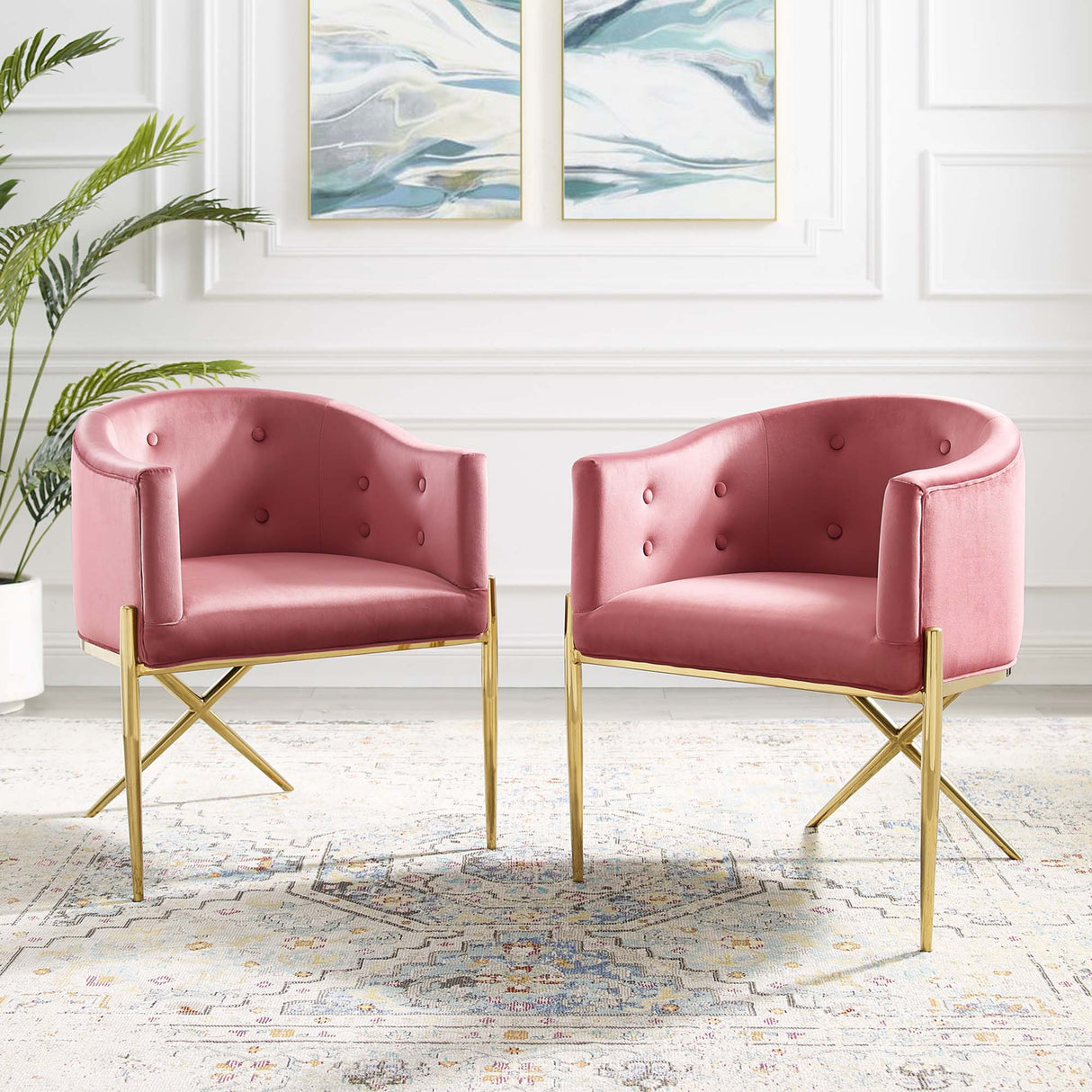 Savour Performance Velvet Accent Dining Armchair Set of 2 - Glam Deco & Stain-Resistant