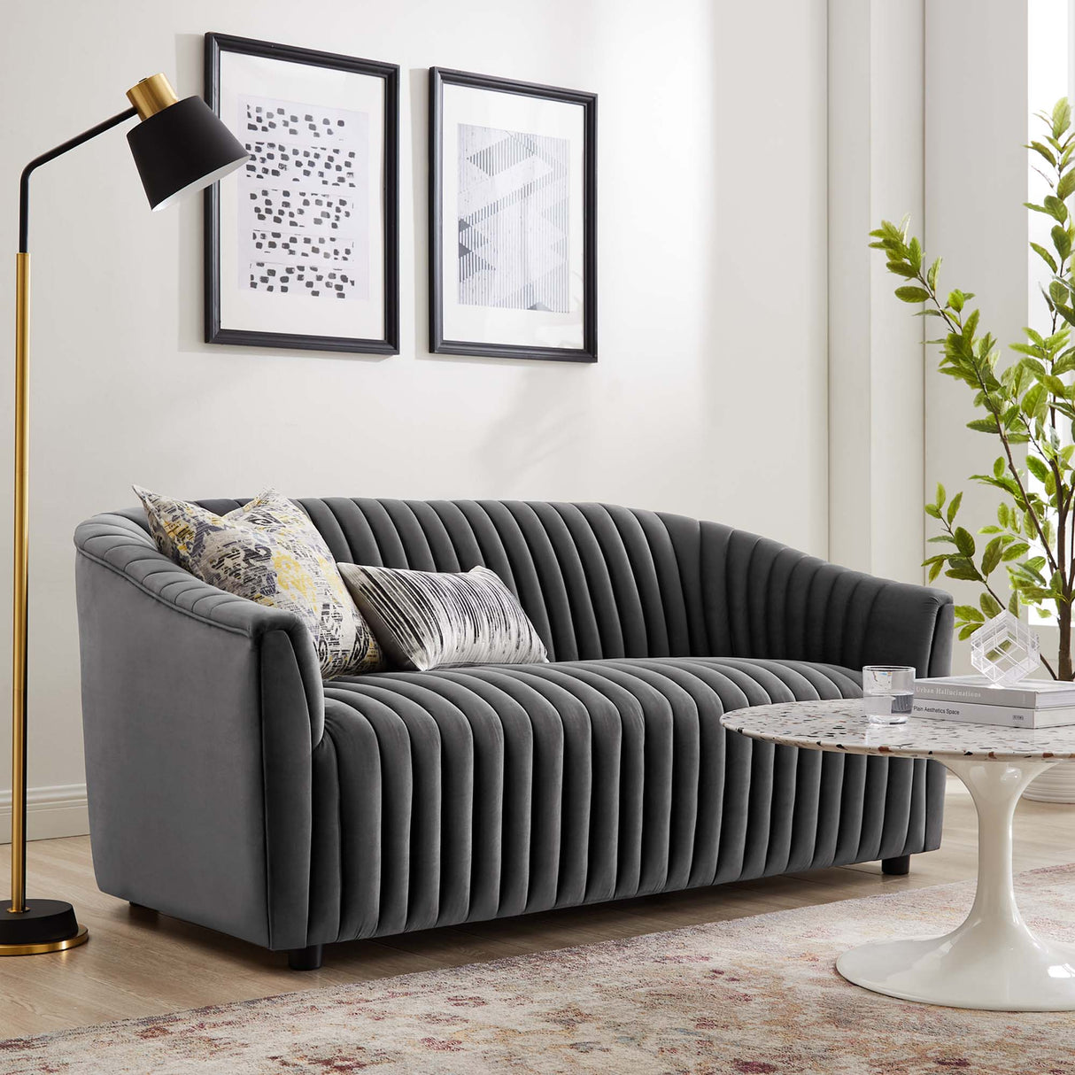 Announce Performance Velvet Channel Tufted Loveseat - Mid-Century Modern & Stain-Resistant