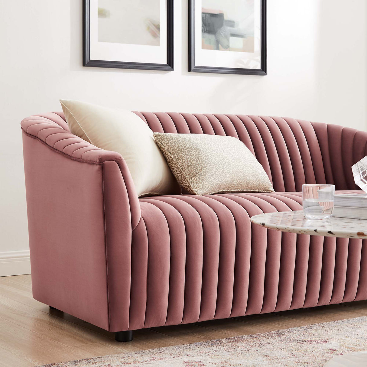 Announce Performance Velvet Channel Tufted Loveseat - Mid-Century Modern & Stain-Resistant