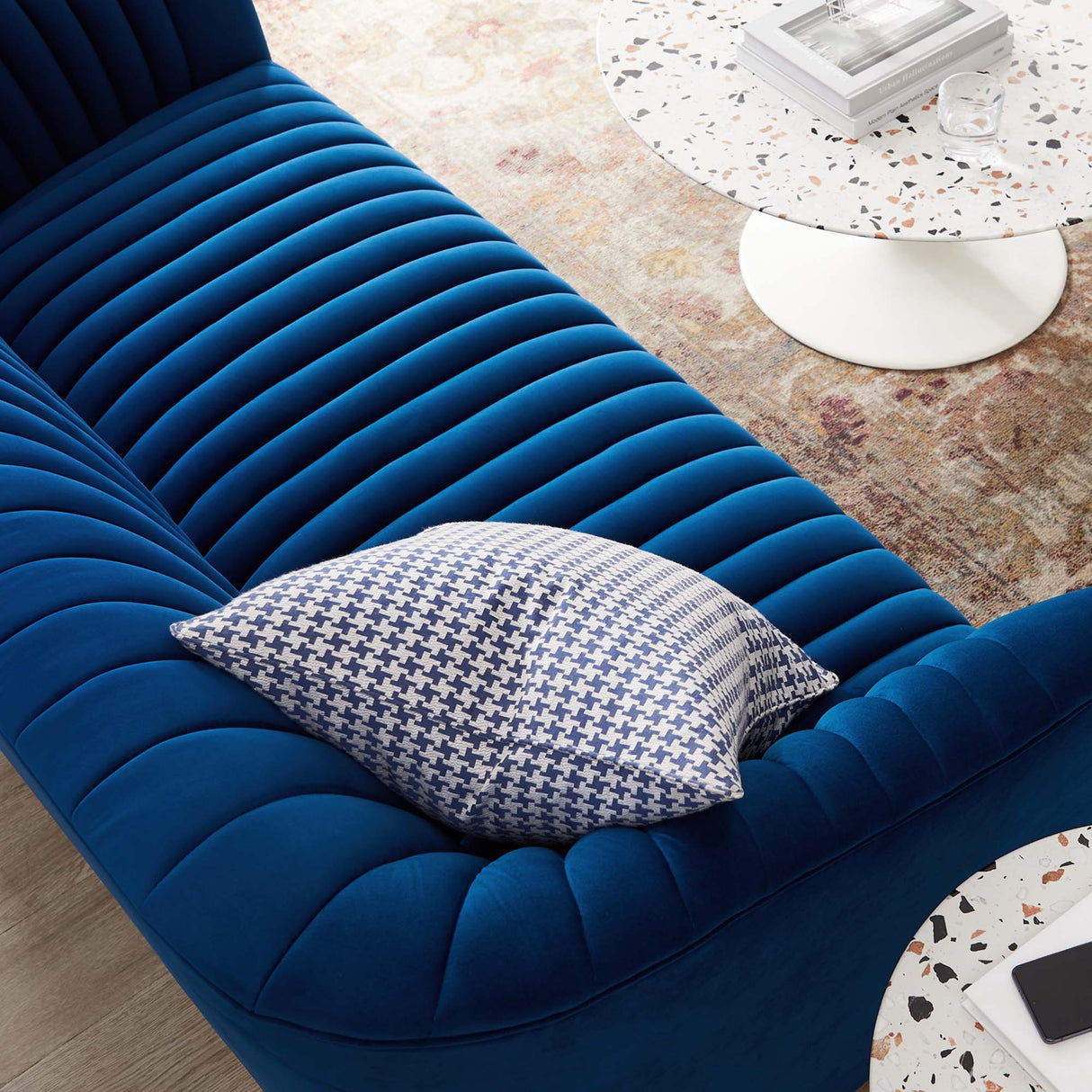 Announce Performance Velvet Channel Tufted Loveseat - Mid-Century Modern & Stain-Resistant