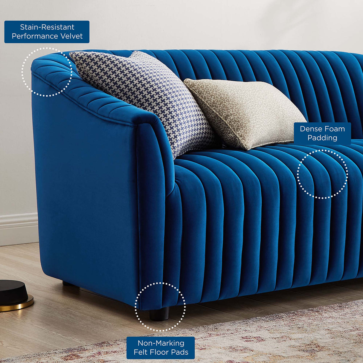 Announce Performance Velvet Channel Tufted Loveseat - Mid-Century Modern & Stain-Resistant