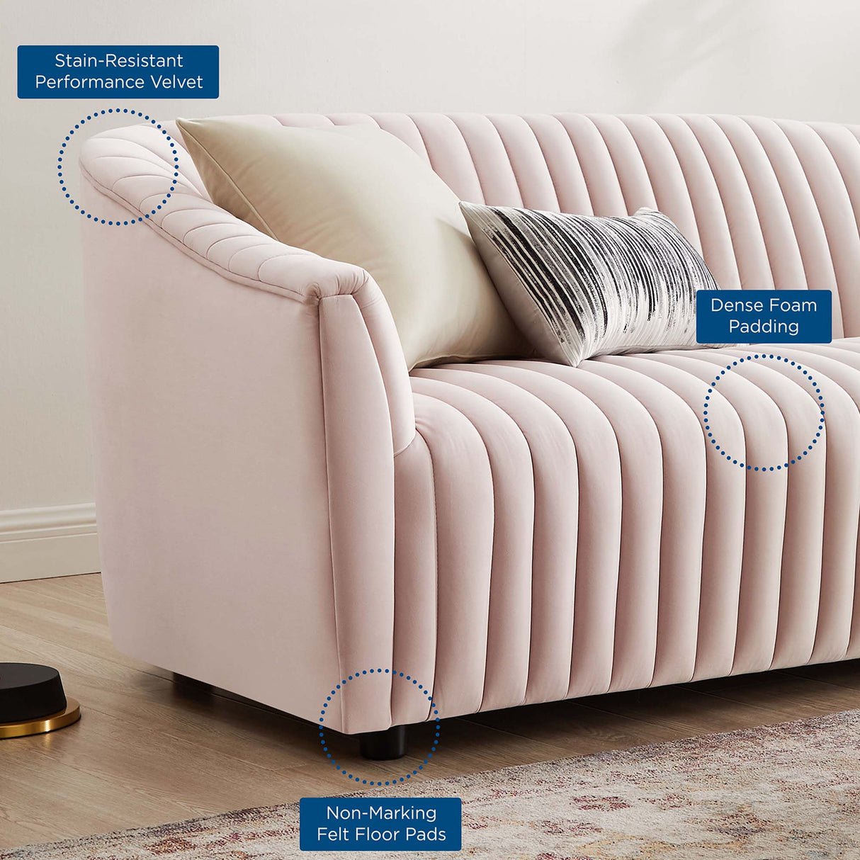 Announce Performance Velvet Channel Tufted Loveseat - Mid-Century Modern & Stain-Resistant