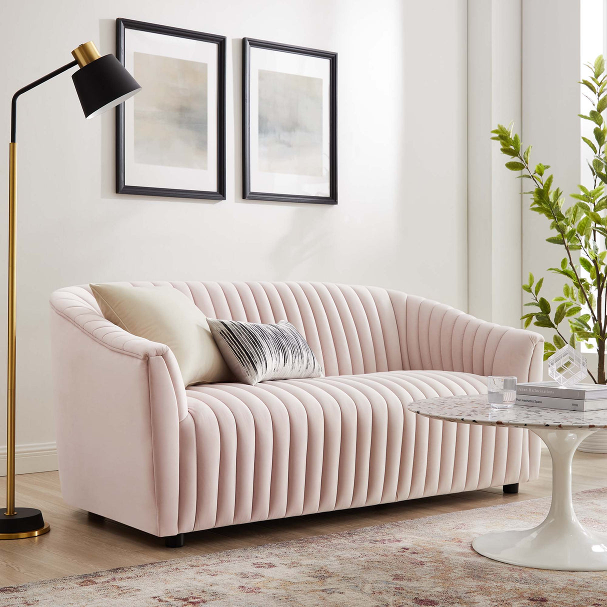 Announce Performance Velvet Channel Tufted Loveseat - Mid-Century Modern & Stain-Resistant