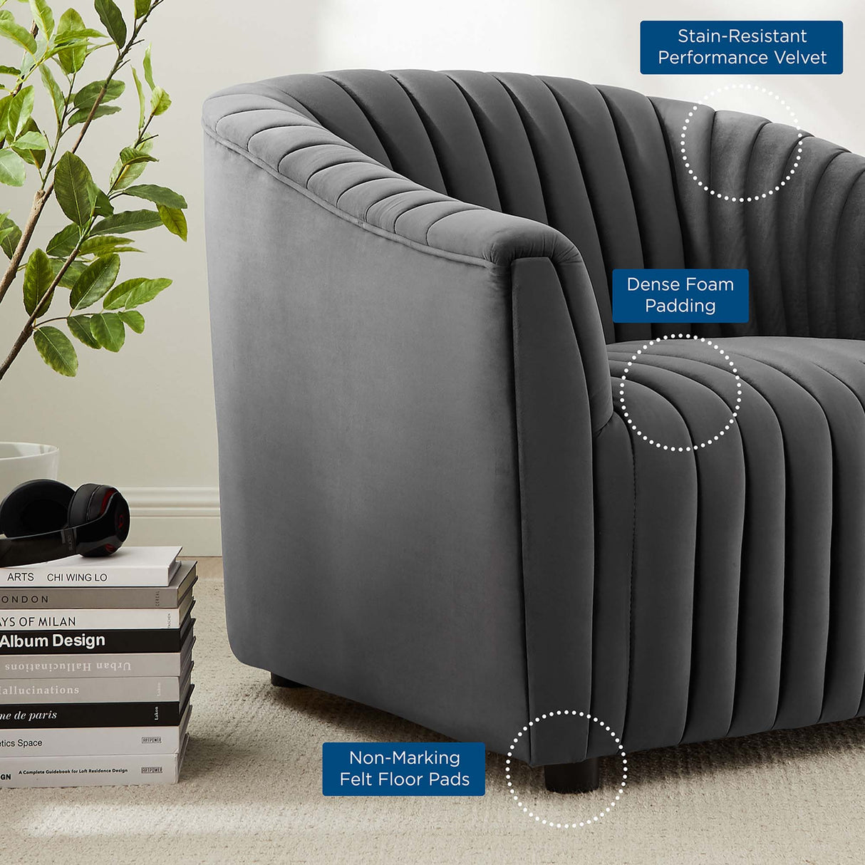 Announce Performance Velvet Channel Tufted Armchair - Mid-Century Modern & Vibrant Accent Seating