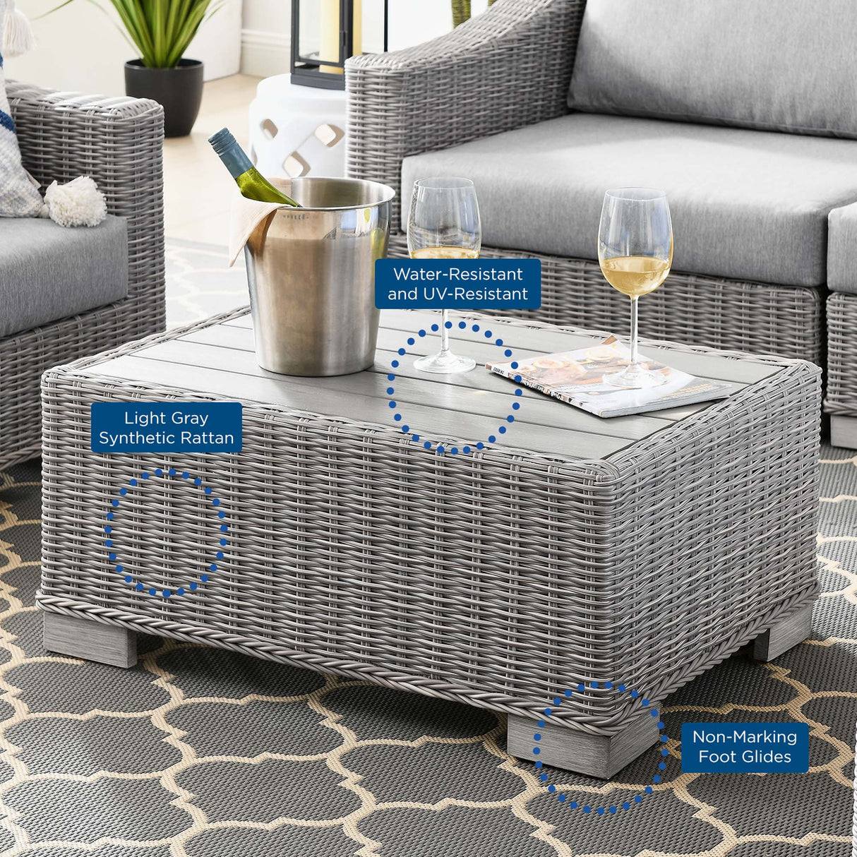 Conway 4-Piece Outdoor Patio Wicker Rattan Furniture Set - Modern Coastal & Weather-Resistant
