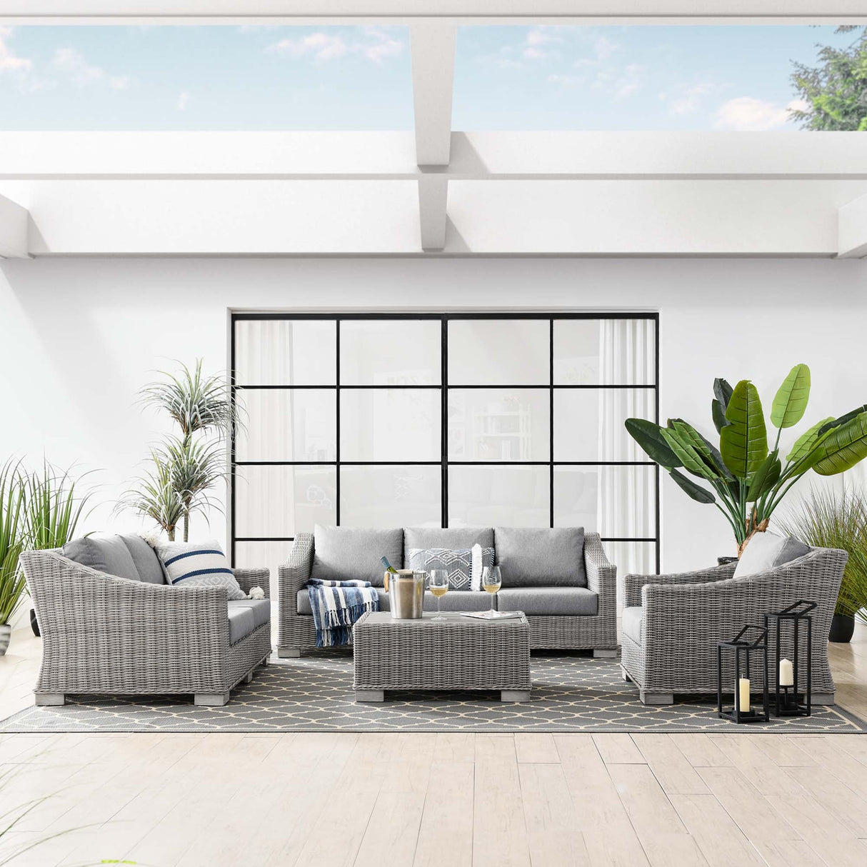 Conway 4-Piece Outdoor Patio Wicker Rattan Furniture Set - Modern Coastal & Weather-Resistant