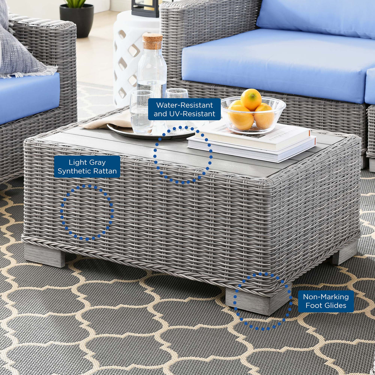 Conway 4-Piece Outdoor Patio Wicker Rattan Furniture Set - Modern Coastal & Weather-Resistant