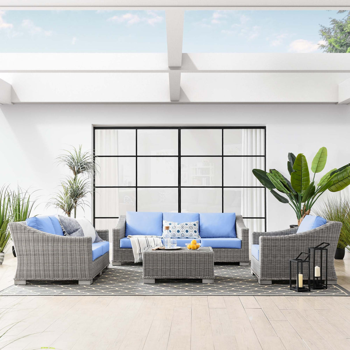 Conway 4-Piece Outdoor Patio Wicker Rattan Furniture Set - Modern Coastal & Weather-Resistant