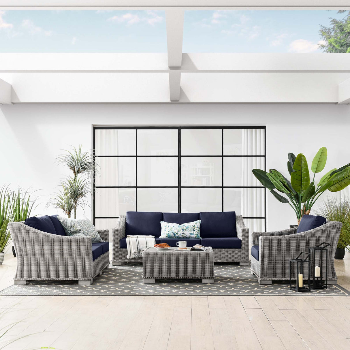 Conway 4-Piece Outdoor Patio Wicker Rattan Furniture Set - Modern Coastal & Weather-Resistant