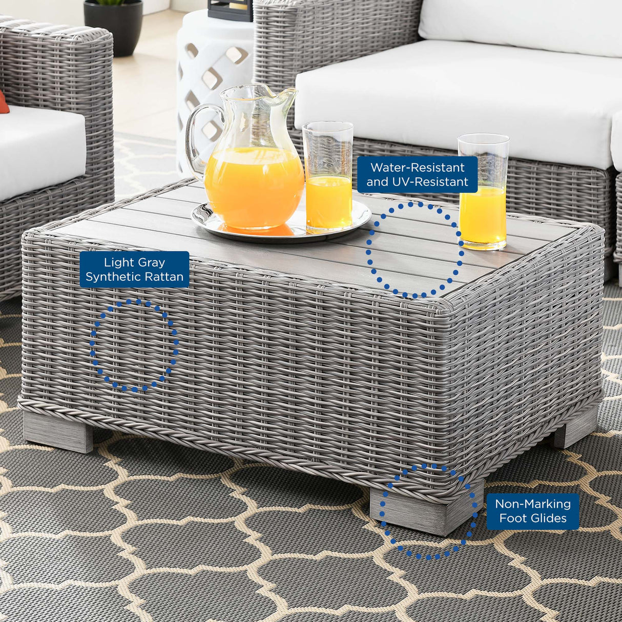 Conway 4-Piece Outdoor Patio Wicker Rattan Furniture Set - Modern Coastal & Weather-Resistant
