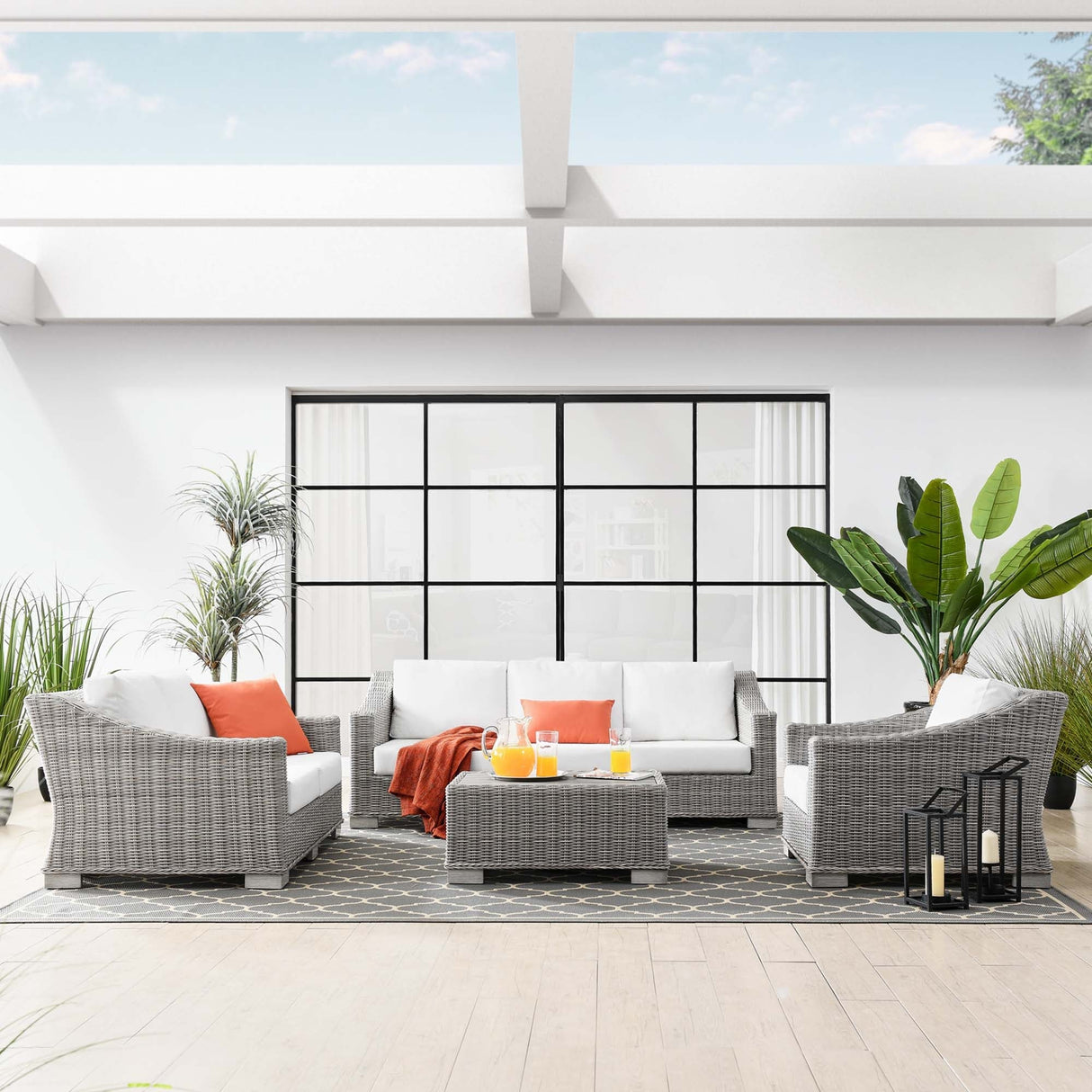 Conway 4-Piece Outdoor Patio Wicker Rattan Furniture Set - Modern Coastal & Weather-Resistant