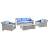 Conway 4-Piece Outdoor Patio Wicker Rattan Furniture Set - Modern Coastal & UV-Resistant Synthetic Wicker