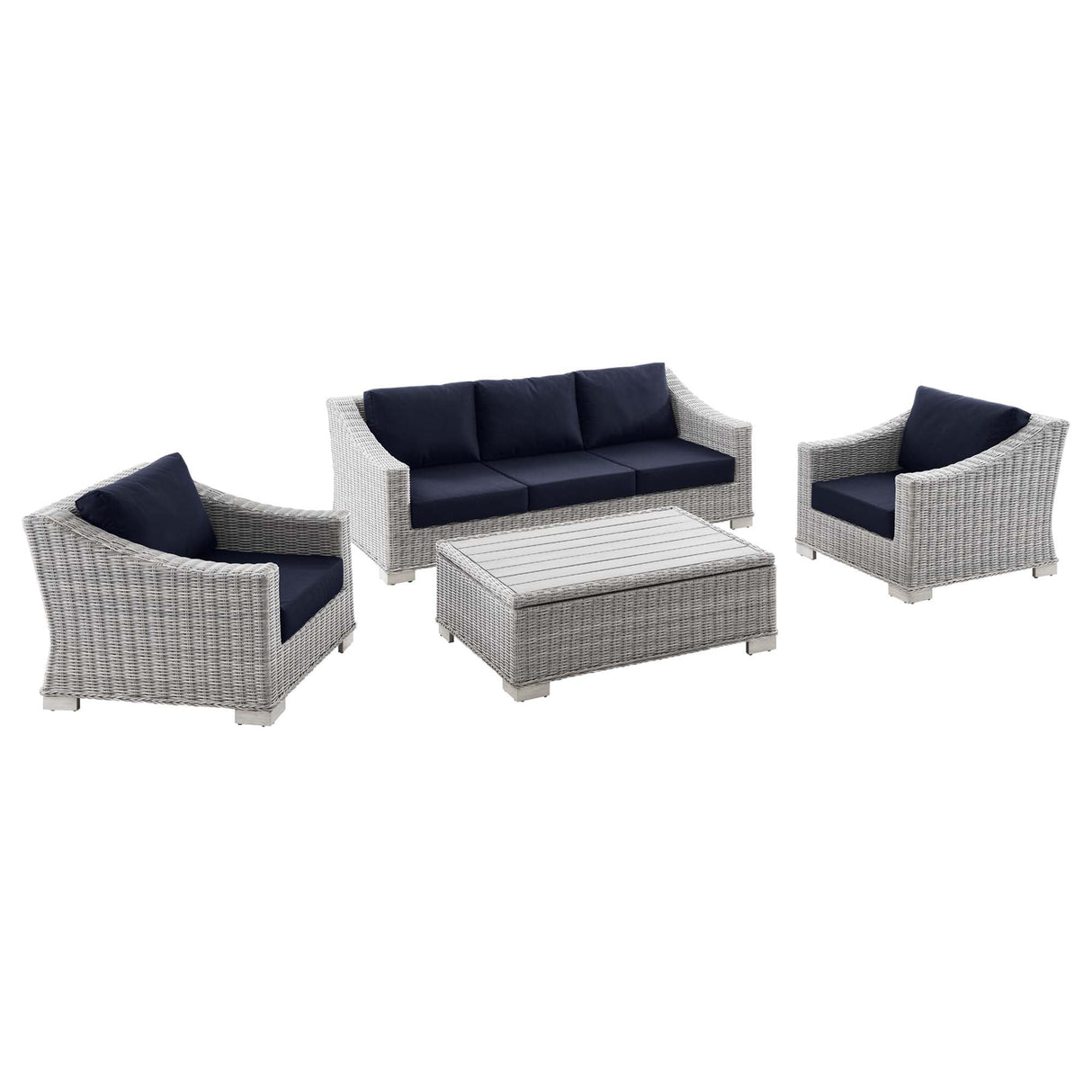 Conway 4-Piece Outdoor Patio Wicker Rattan Furniture Set - Modern Coastal & UV-Resistant Synthetic Wicker