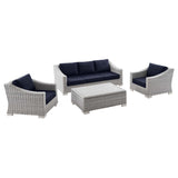 Conway 4-Piece Outdoor Patio Wicker Rattan Furniture Set - Modern Coastal & UV-Resistant Synthetic Wicker