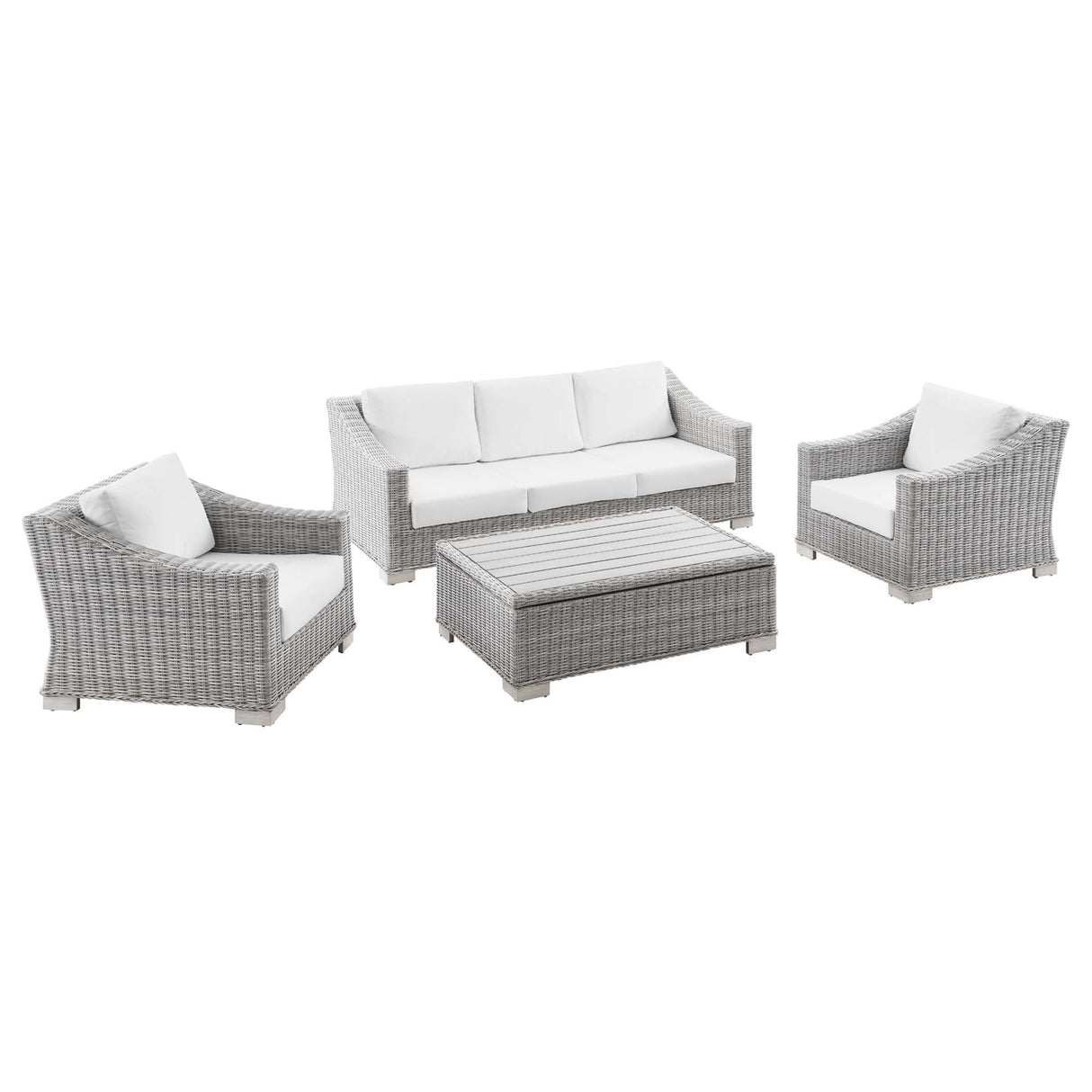 Conway 4-Piece Outdoor Patio Wicker Rattan Furniture Set - Modern Coastal & UV-Resistant Synthetic Wicker