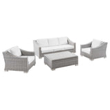 Conway 4-Piece Outdoor Patio Wicker Rattan Furniture Set - Modern Coastal & UV-Resistant Synthetic Wicker
