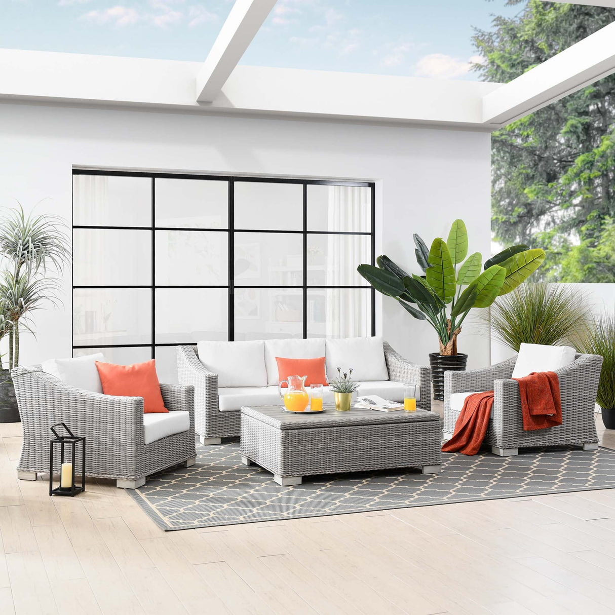 Conway 4-Piece Outdoor Patio Wicker Rattan Furniture Set - Modern Coastal & UV-Resistant Synthetic Wicker