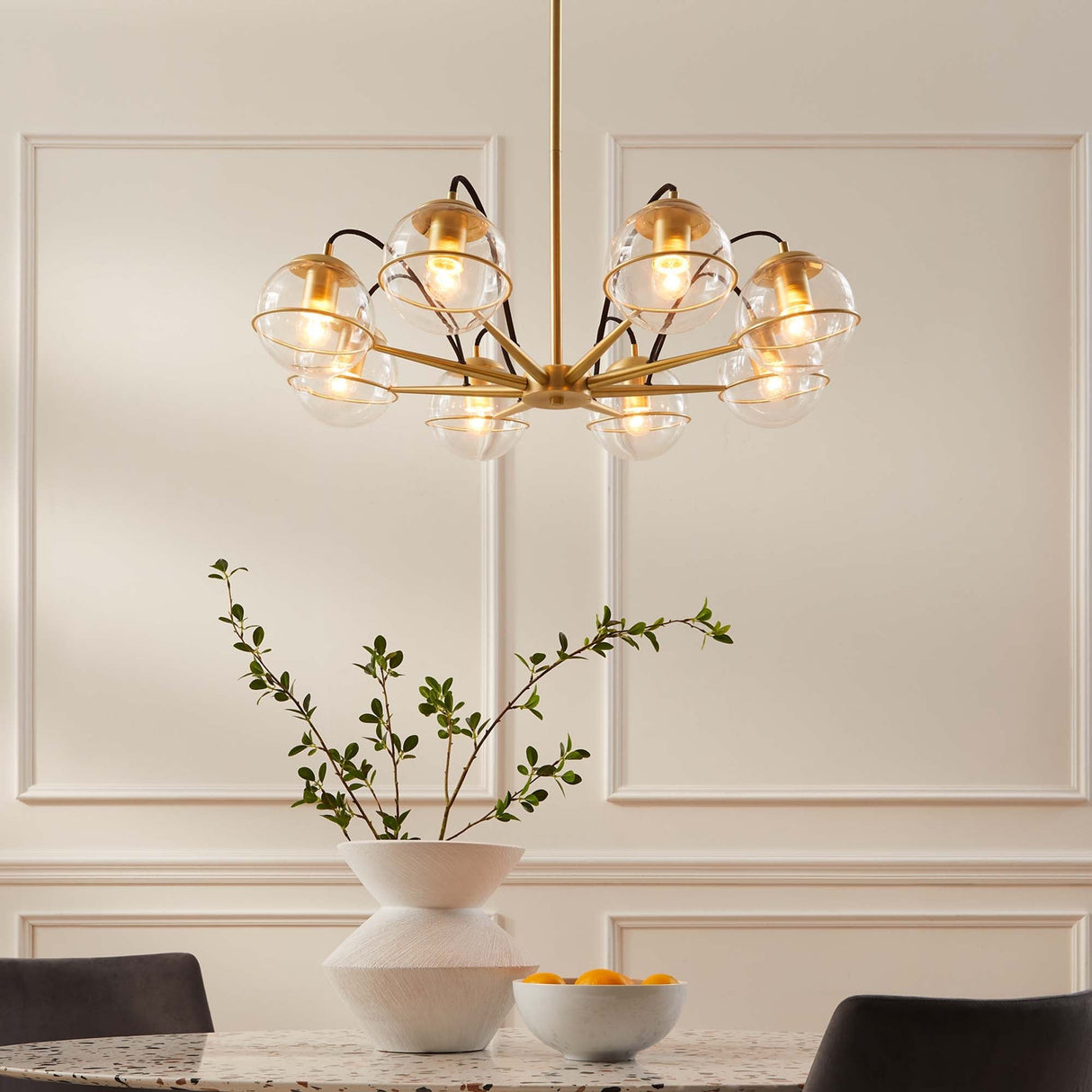 Hanna 8-Light Chandelier - Mid-Century Modern & Satin Brass Starburst Style