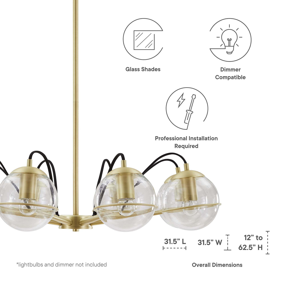Hanna 8-Light Chandelier - Mid-Century Modern & Satin Brass Starburst Style