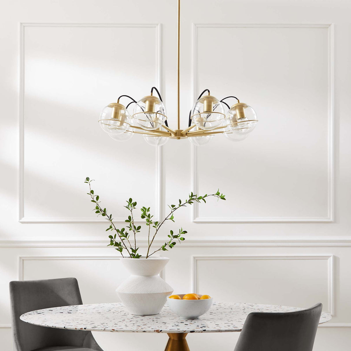 Hanna 8-Light Chandelier - Mid-Century Modern & Satin Brass Starburst Style