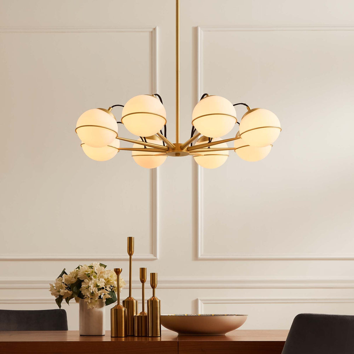 Hanna 8-Light Chandelier - Mid-Century Modern & Satin Brass Starburst Style