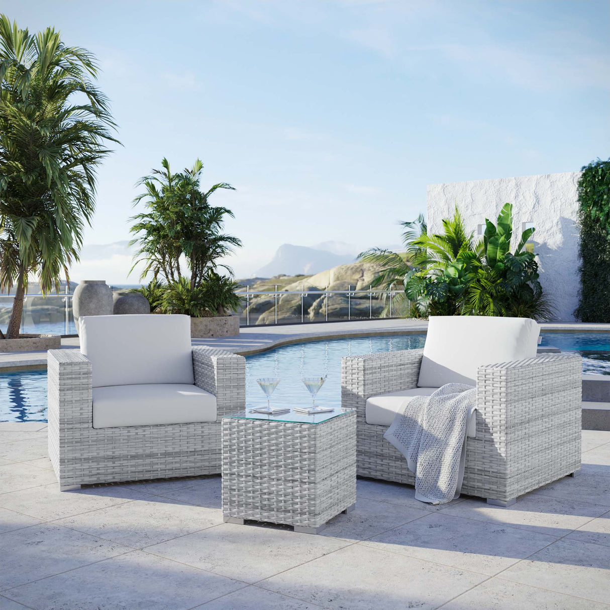 Convene 3-Piece Outdoor Patio Set - Modern Coastal & Weather-Resistant Wicker