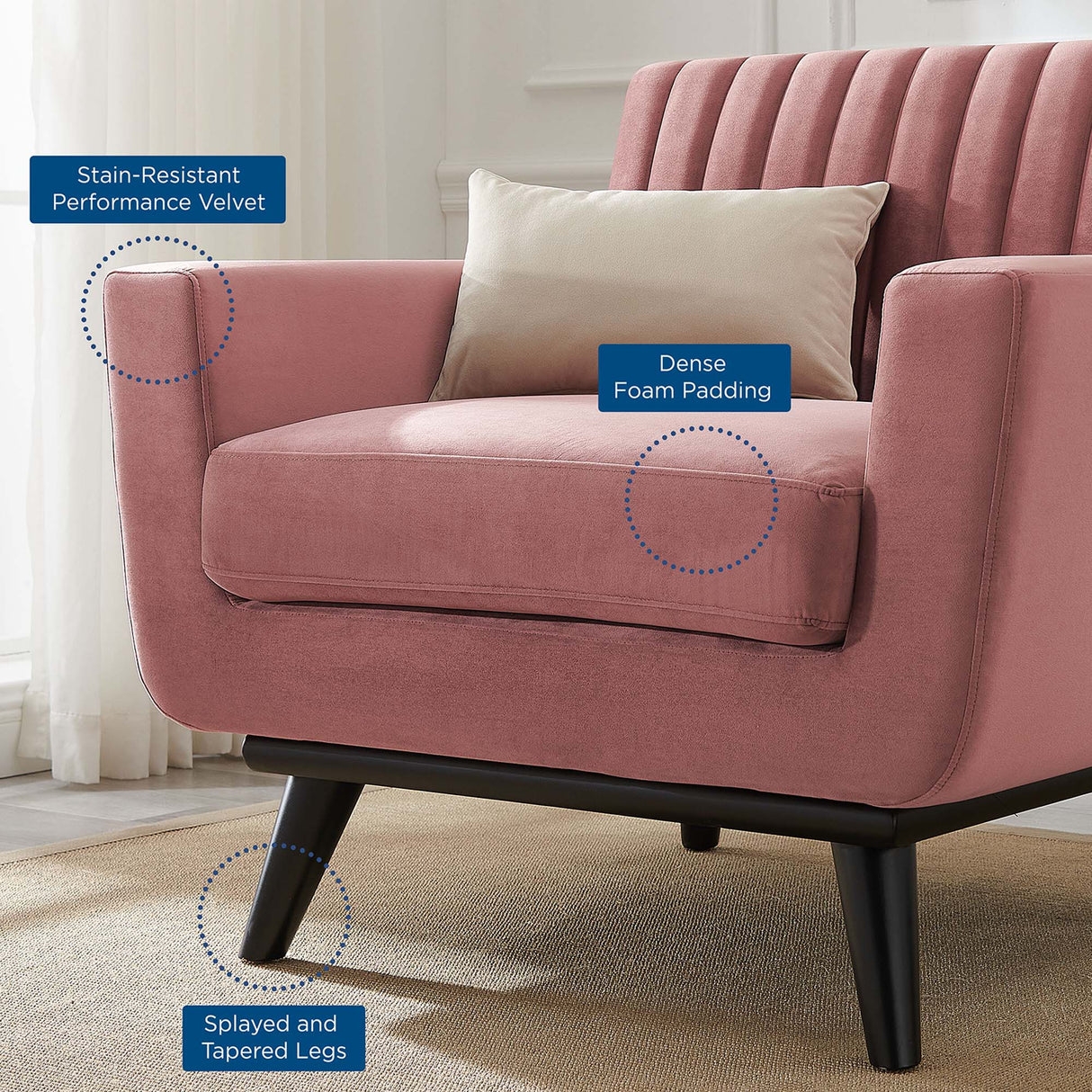 Engage Channel Tufted Performance Velvet Armchair - Mid-Century Modern & Stain-Resistant