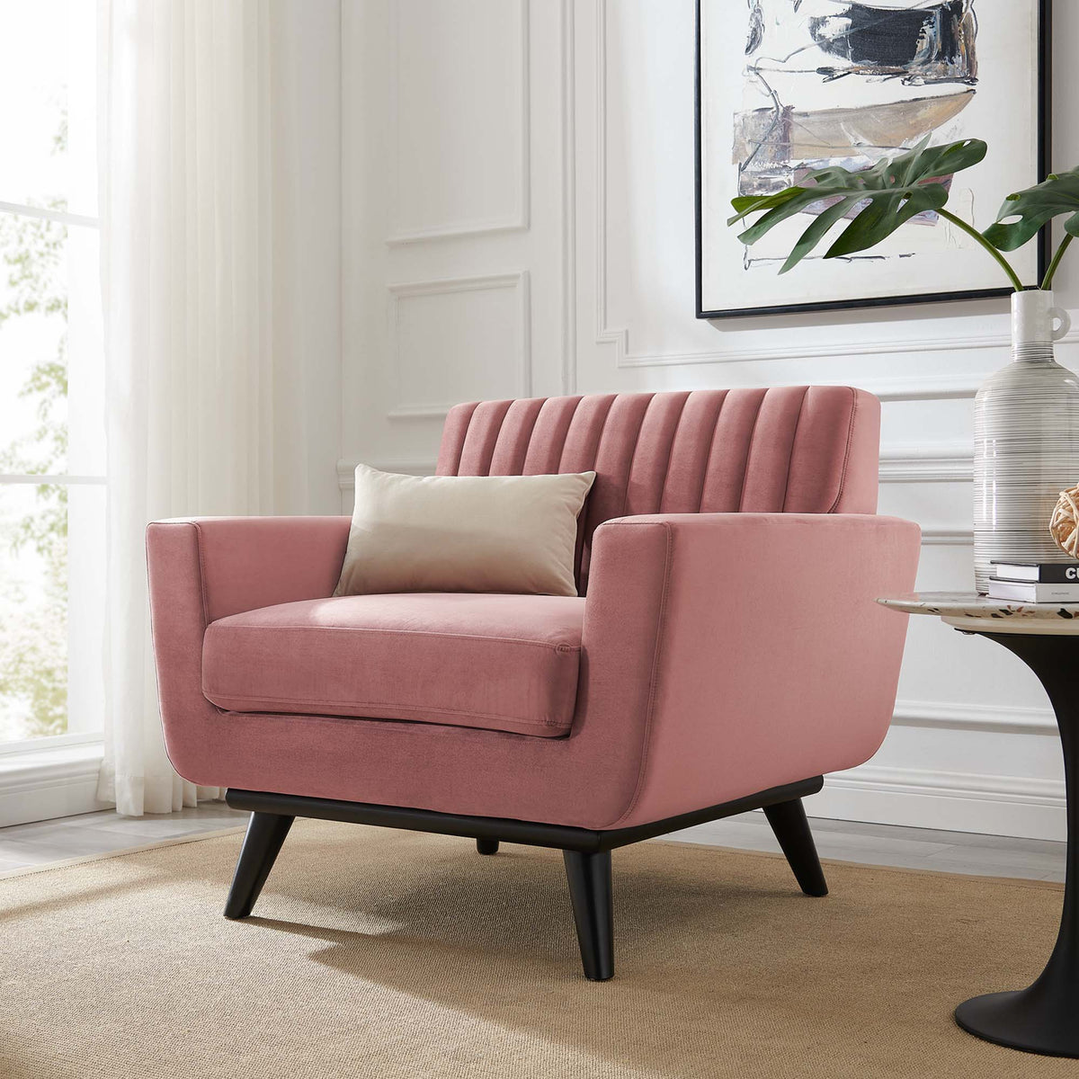 Engage Channel Tufted Performance Velvet Armchair with structured mid-century inspired silhouette