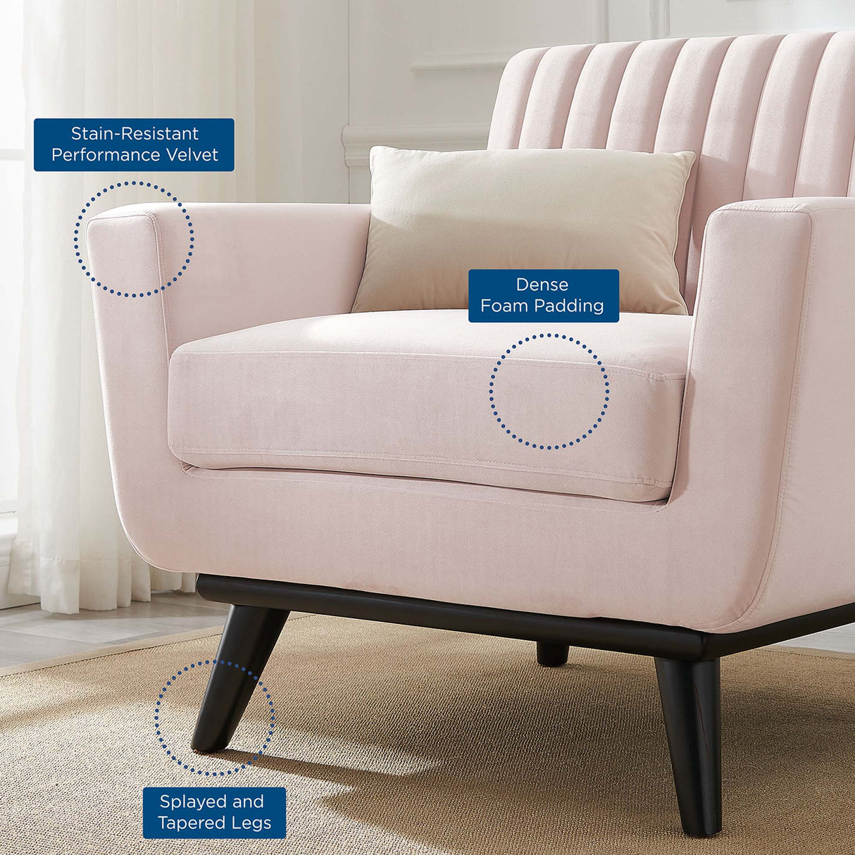 Engage Channel Tufted Performance Velvet Armchair - Mid-Century Modern & Stain-Resistant