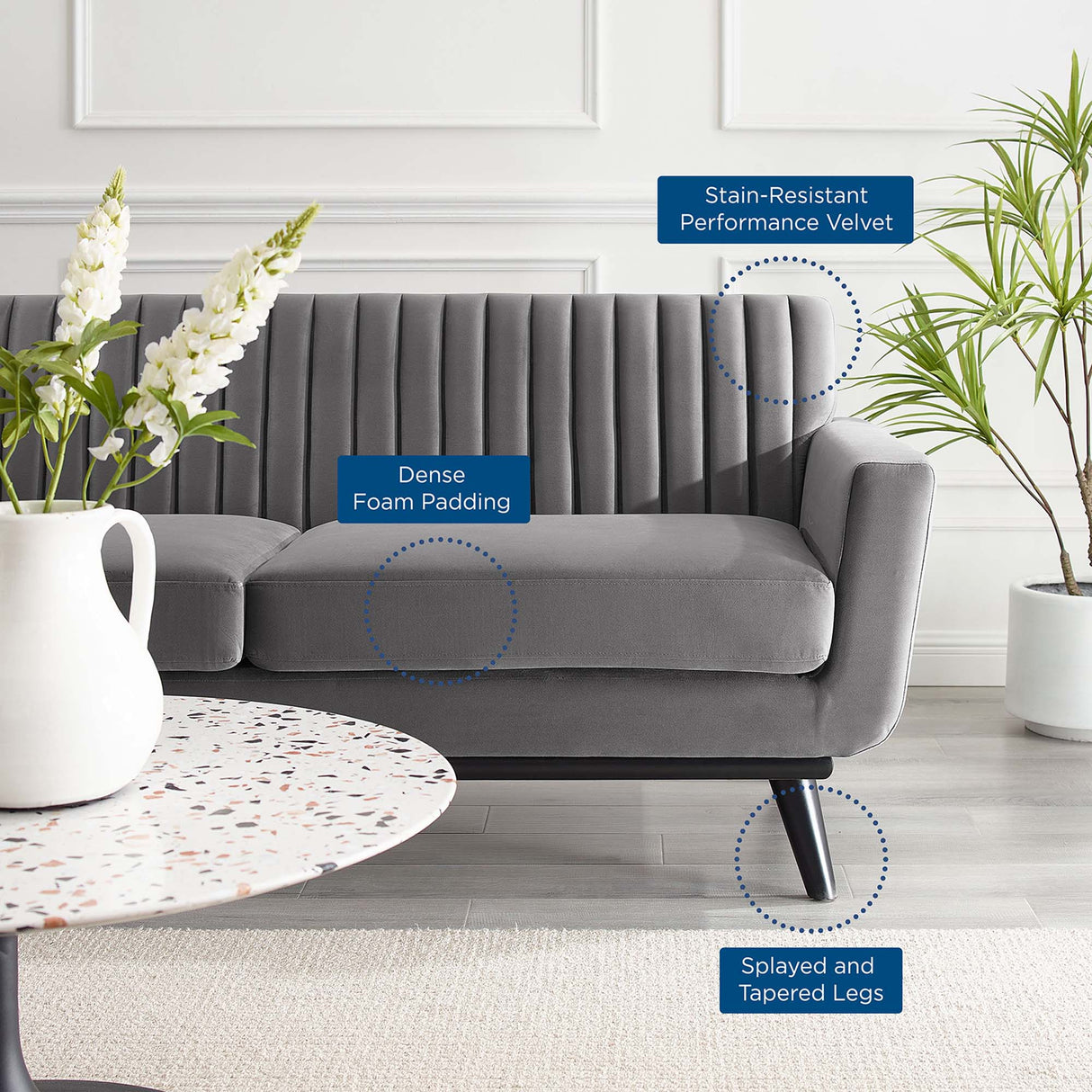 Engage Channel Tufted Performance Velvet Loveseat - Glam Deco & Stain-Resistant Living Room Seating