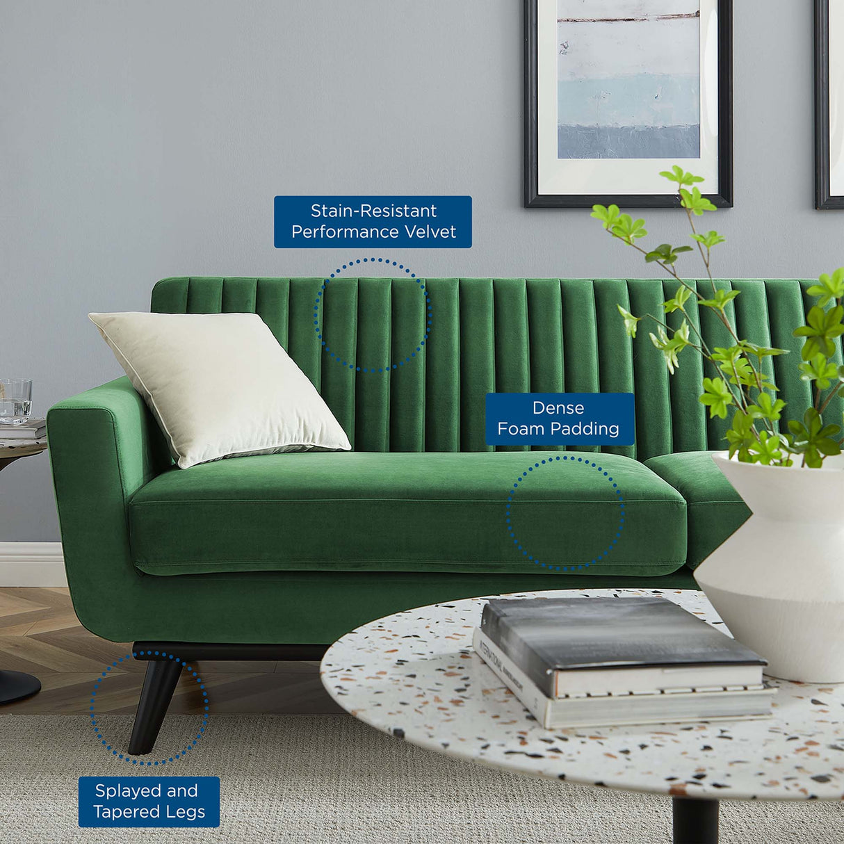 Engage Channel Tufted Performance Velvet Sofa - Mid-Century Modern & Stain-Resistant