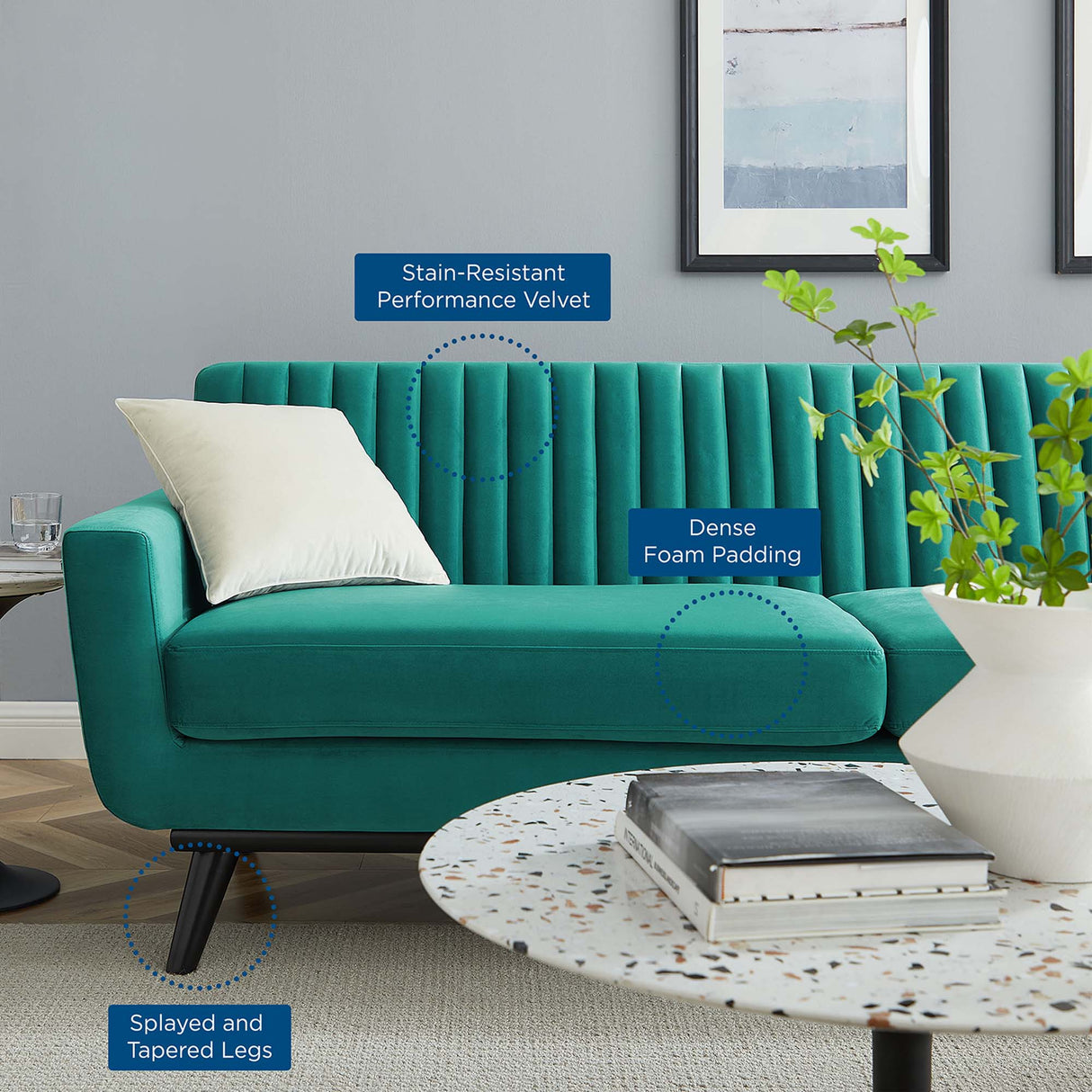 Engage Channel Tufted Performance Velvet Sofa - Mid-Century Modern & Stain-Resistant