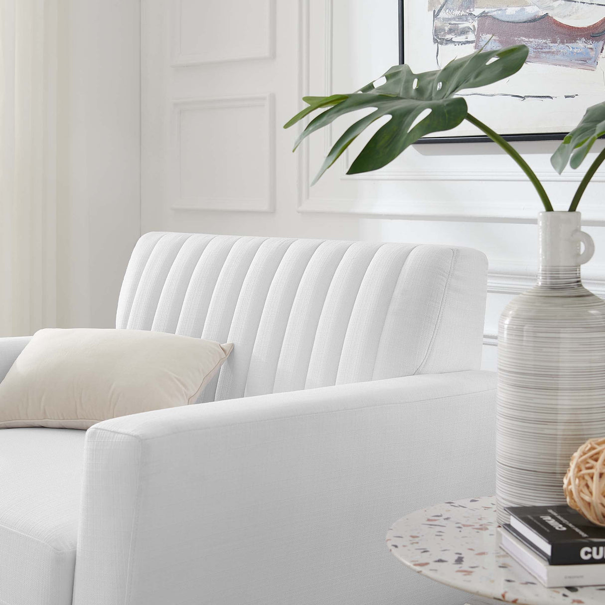 Engage Channel Tufted Fabric Armchair - Mid-Century Modern & Luxurious Lounge Seating