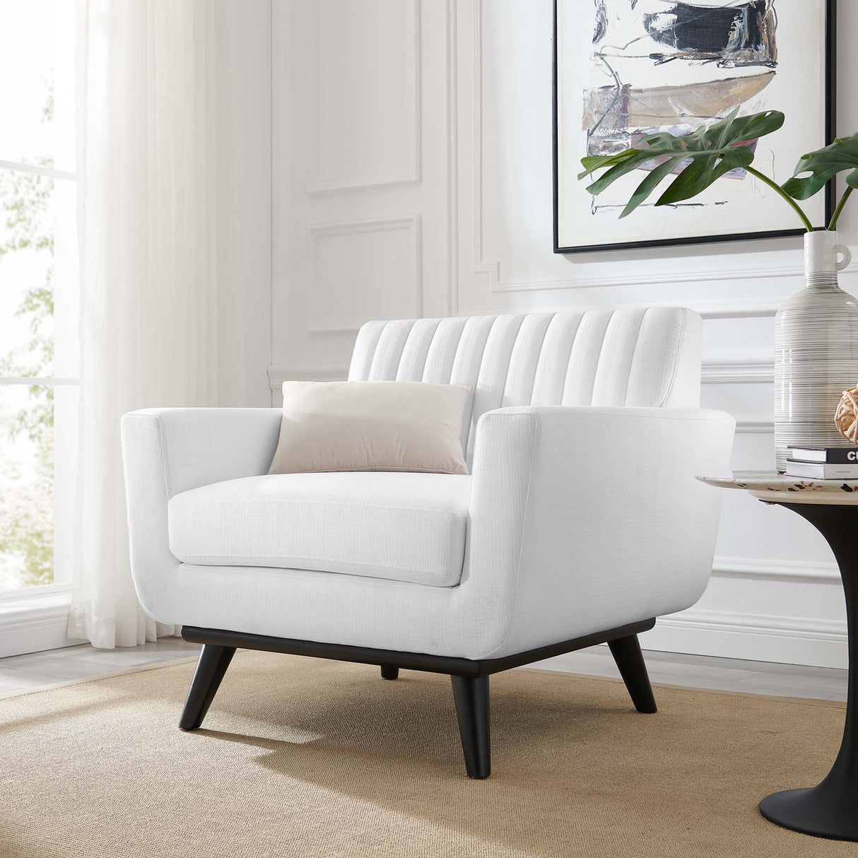 Engage Channel Tufted Fabric Armchair - Mid-Century Modern & Luxurious Lounge Seating
