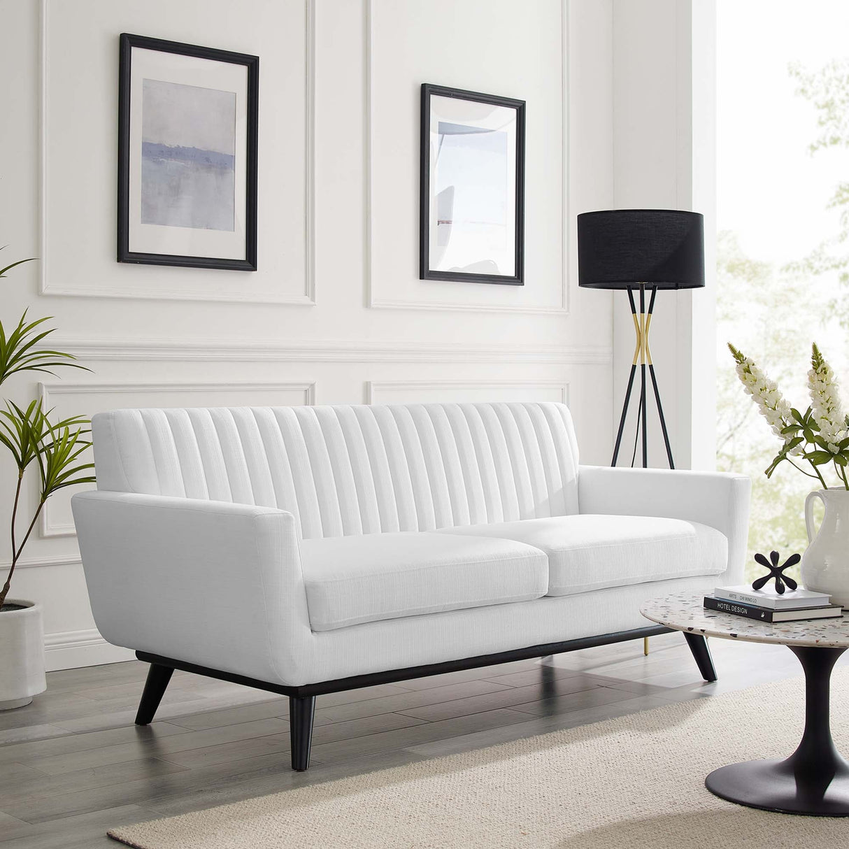 Engage Channel Tufted Fabric Loveseat - Mid-Century Modern & Small Space Seating