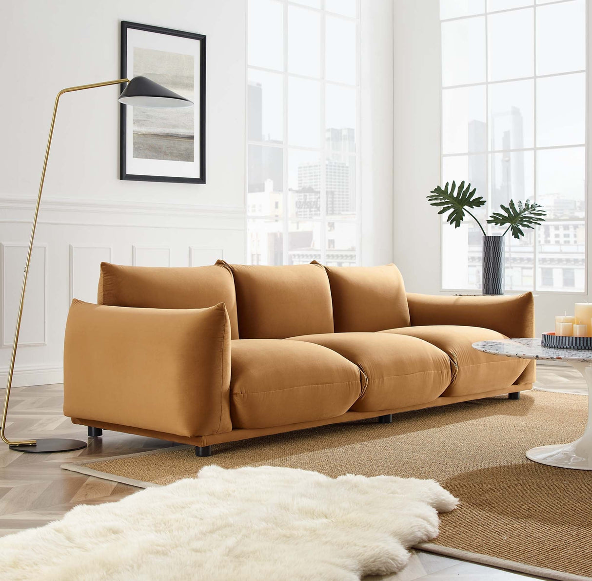 Copious Performance Velvet Sofa - Glam Deco & Overstuffed Comfort