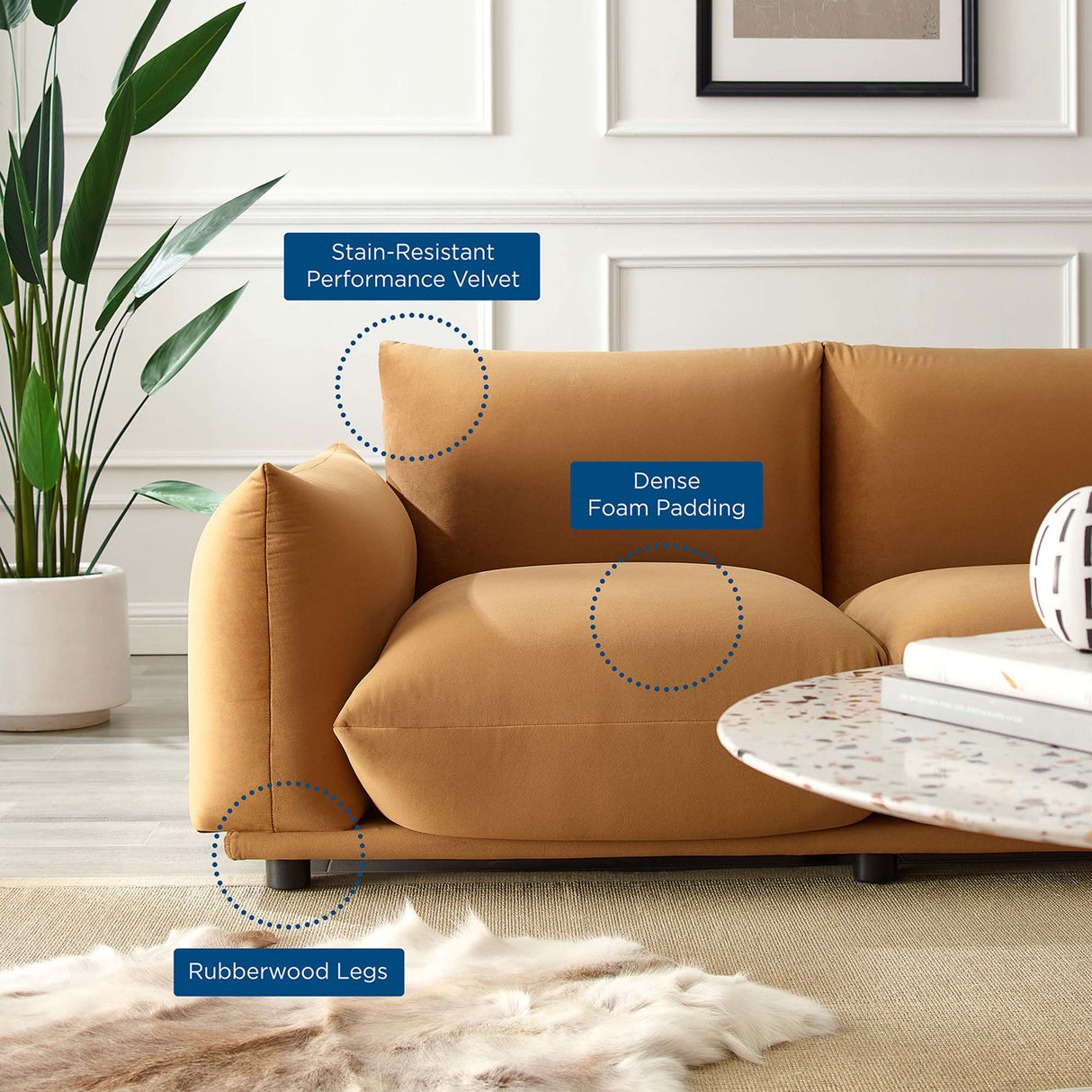 Copious Performance Velvet Loveseat - Modern Glam & Stain-Resistant Overstuffed Comfort