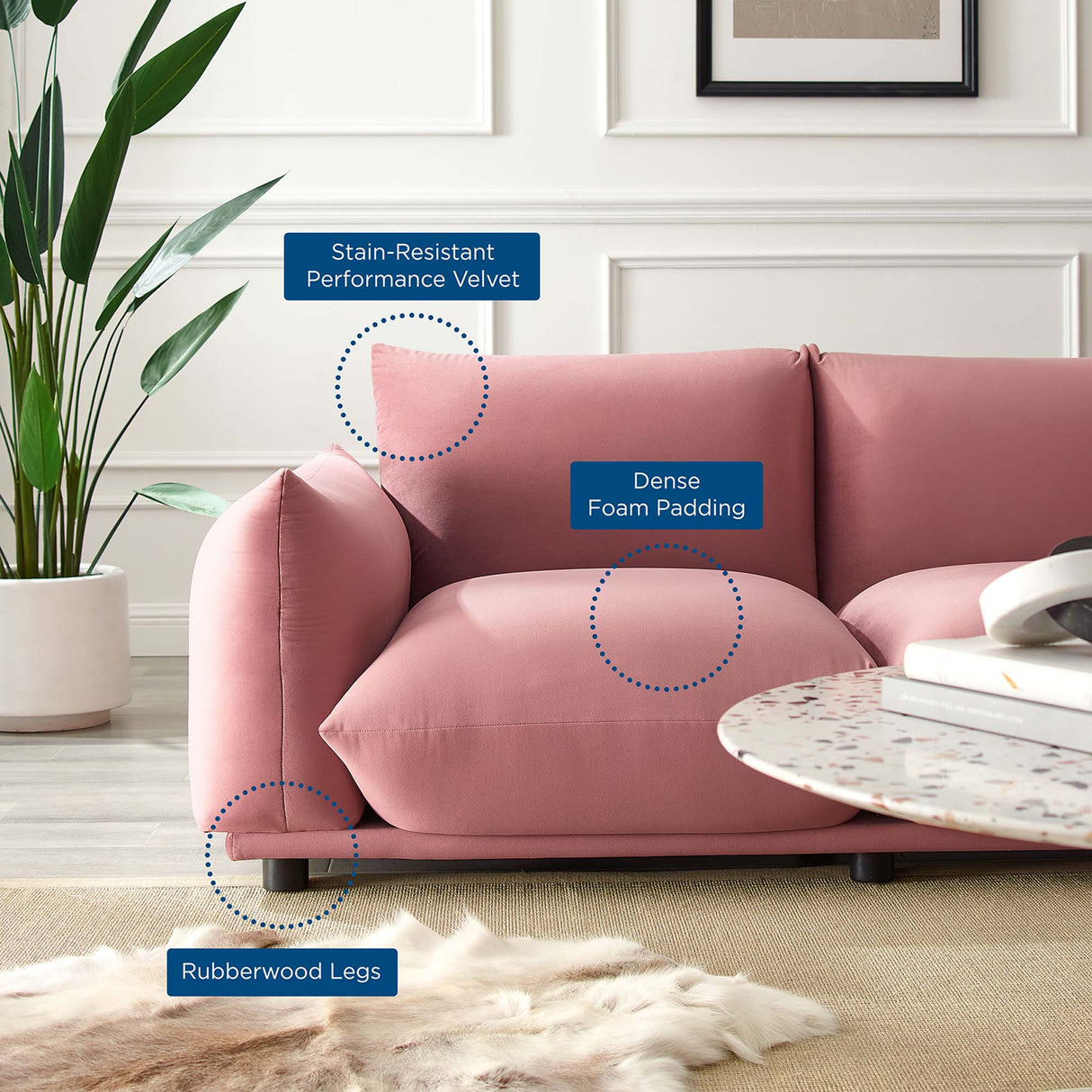 Copious Performance Velvet Loveseat - Modern Glam & Stain-Resistant Overstuffed Comfort