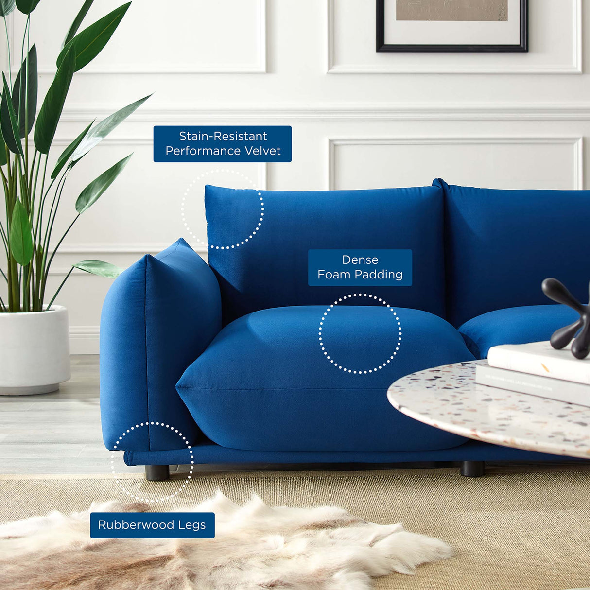 Copious Performance Velvet Loveseat - Modern Glam & Stain-Resistant Overstuffed Comfort