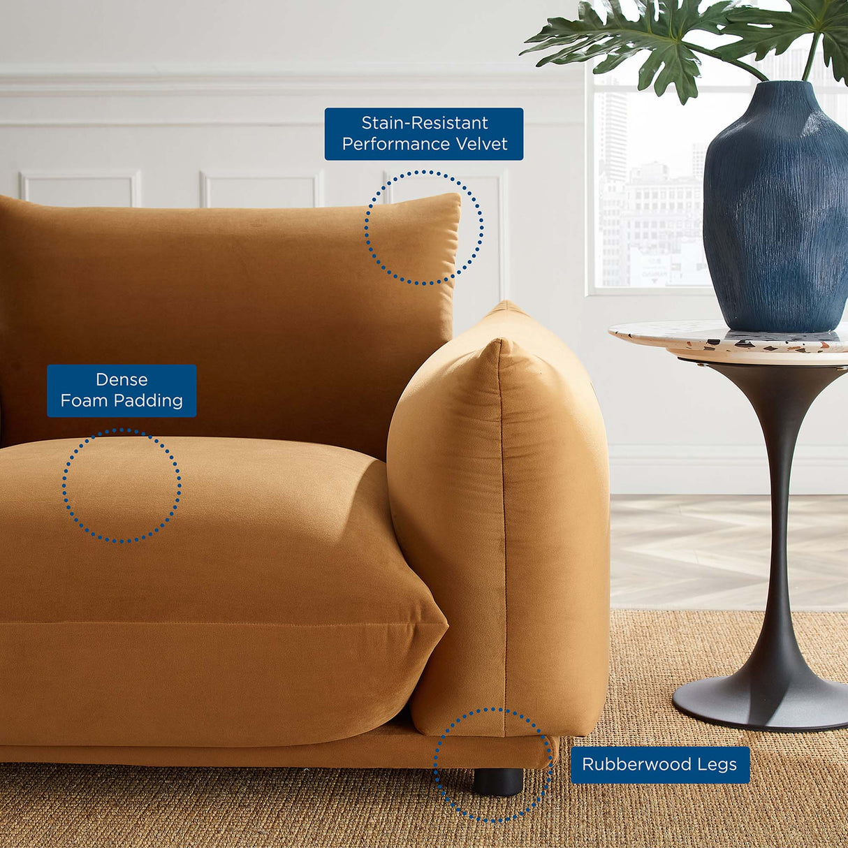 Copious Overstuffed Performance Velvet Armchair - Retro Glam & Stain-Resistant
