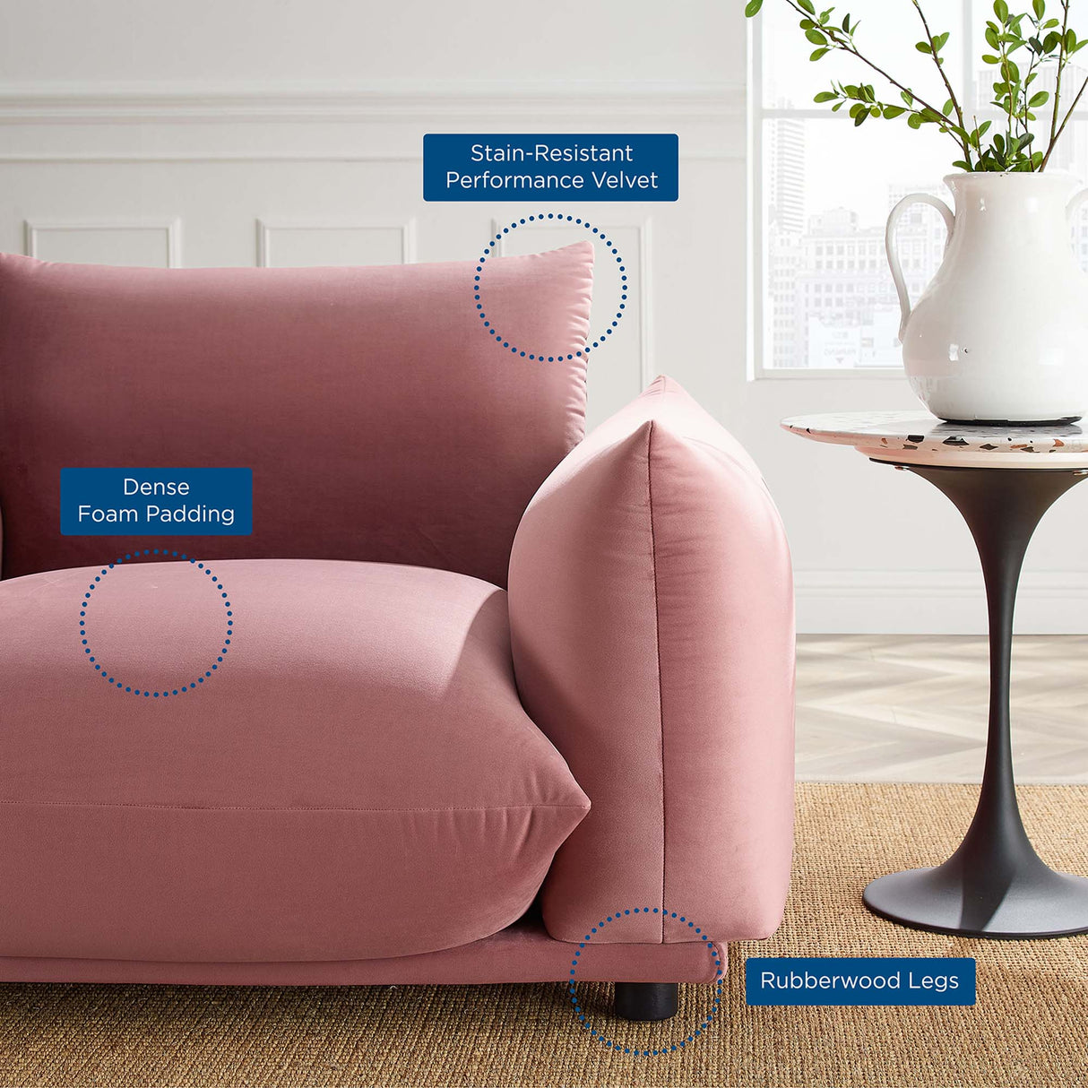 Copious Overstuffed Performance Velvet Armchair - Retro Glam & Stain-Resistant