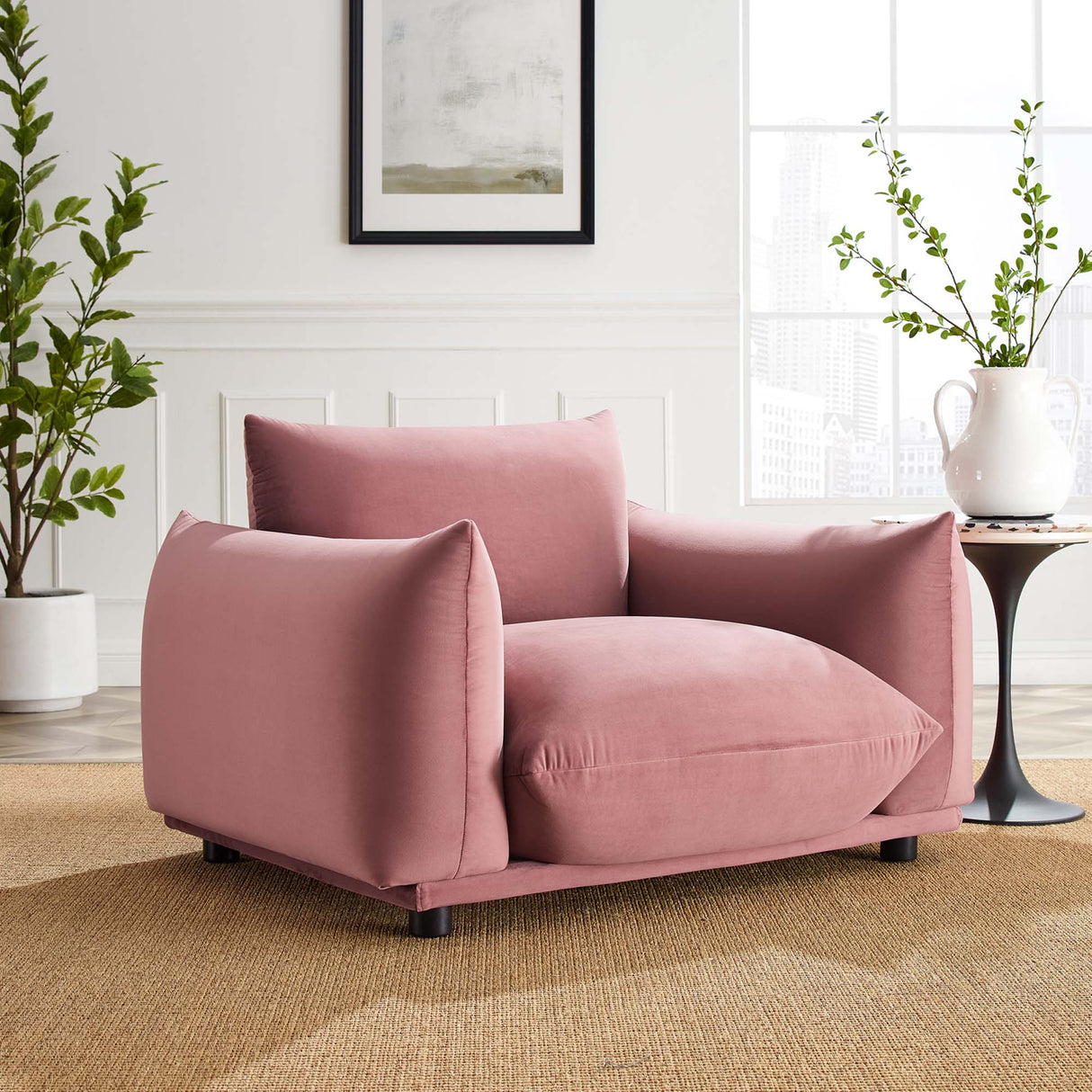 Copious Overstuffed Performance Velvet Armchair - Retro Glam & Stain-Resistant