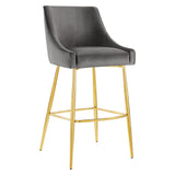 Discern Performance Velvet Bar Stool - Mid-Century Modern & Brushed Gold Accents