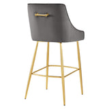Discern Performance Velvet Bar Stool - Mid-Century Modern & Brushed Gold Accents