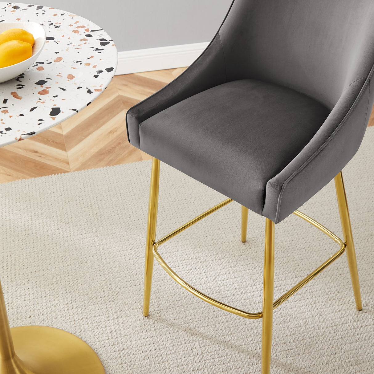 Discern Performance Velvet Bar Stool - Mid-Century Modern & Brushed Gold Accents