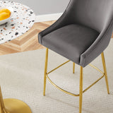 Discern Performance Velvet Bar Stool - Mid-Century Modern & Brushed Gold Accents
