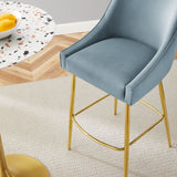 Discern Performance Velvet Bar Stool - Mid-Century Modern & Brushed Gold Accents