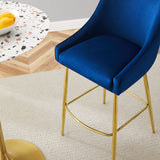 Discern Performance Velvet Bar Stool - Mid-Century Modern & Brushed Gold Accents